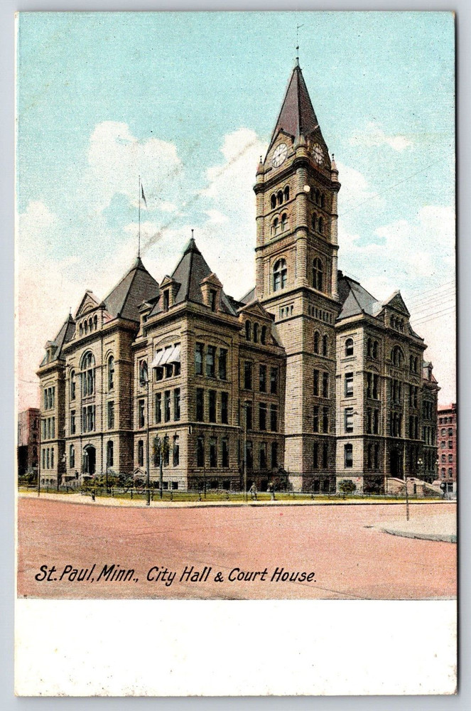 Vintage Old Outdoor Antique Postcard City Hall Court House Building St. Paul USA