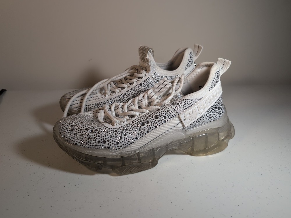 Steve Madden Women’s Maxima-R Rhinestones Embellished Concert Sneaker White, 8.5