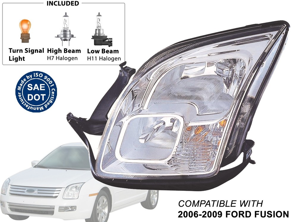 Fits Head Light 2006 - 2009 Ford Fusion Driver Left Side FO2502219 With Bulbs