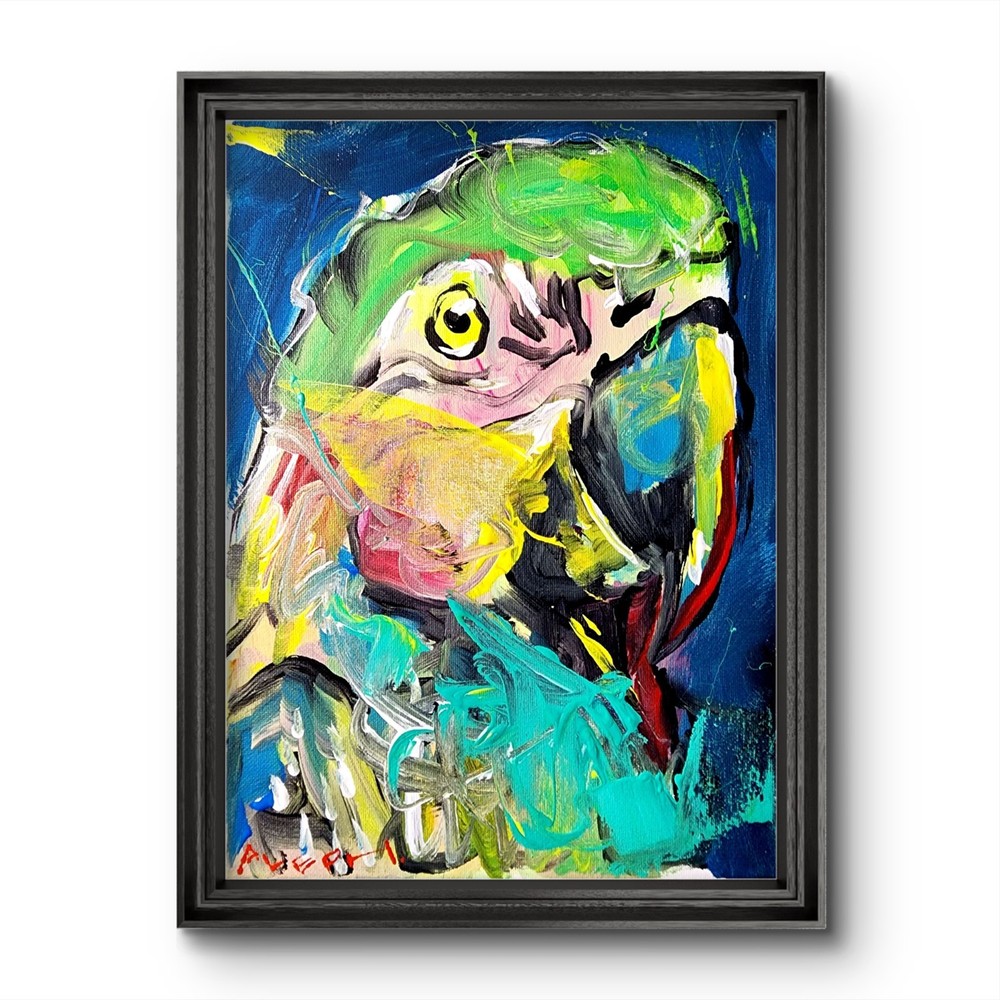 Aleph Original Art Parrot 9 x 12  Abstract Expressionist Original Painting Canva