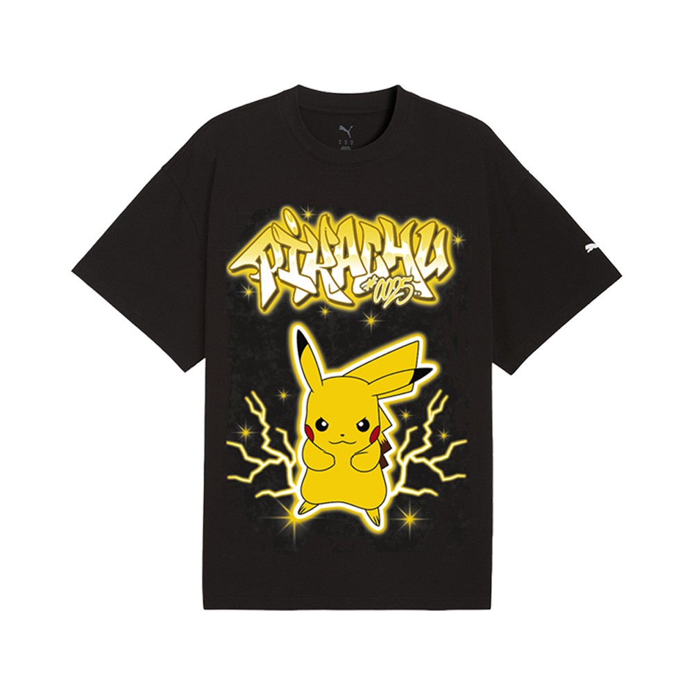 PUMA  X Pokémon Hoops Pikachu Graphic Crew Neck Short Sleeve T-Shirt Mens Black