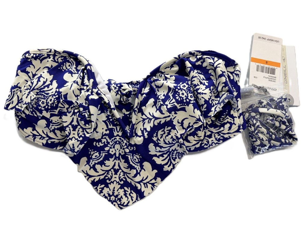O'Neill Bandeau Bikini Swim Bathing Suit Top Junior Women's Small Ocean Ruffle