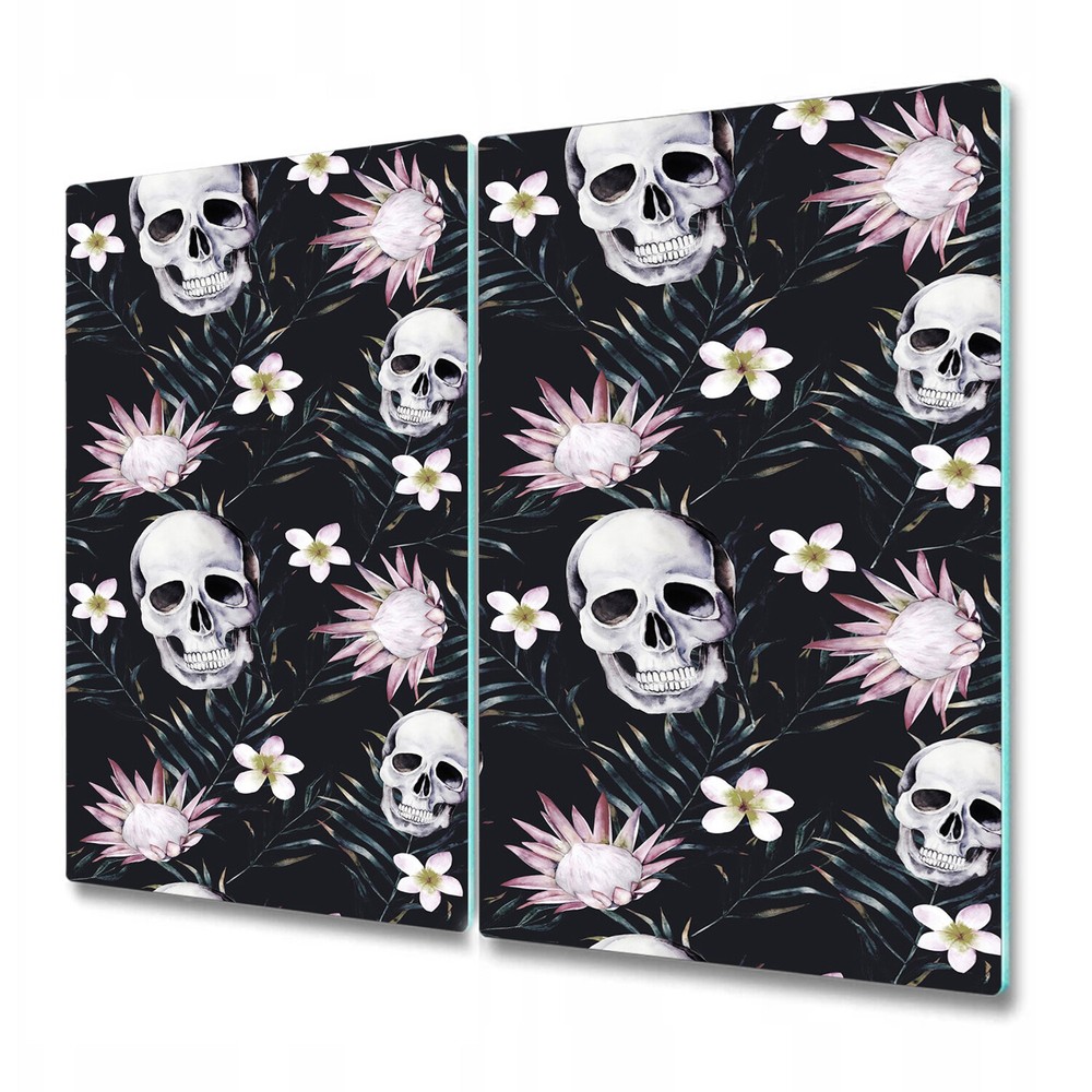 Glass Chopping Cutting Board Floral skulls Skulls with leaves Tropical 2x30x52