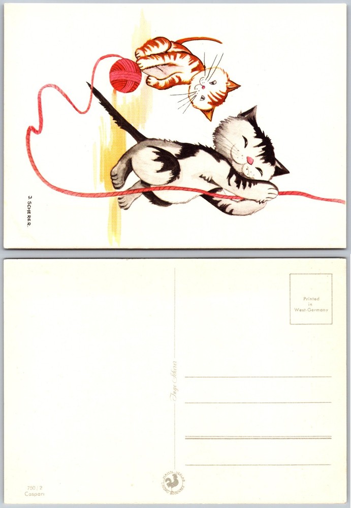 Continental Kittens Playing Yarn Postcard