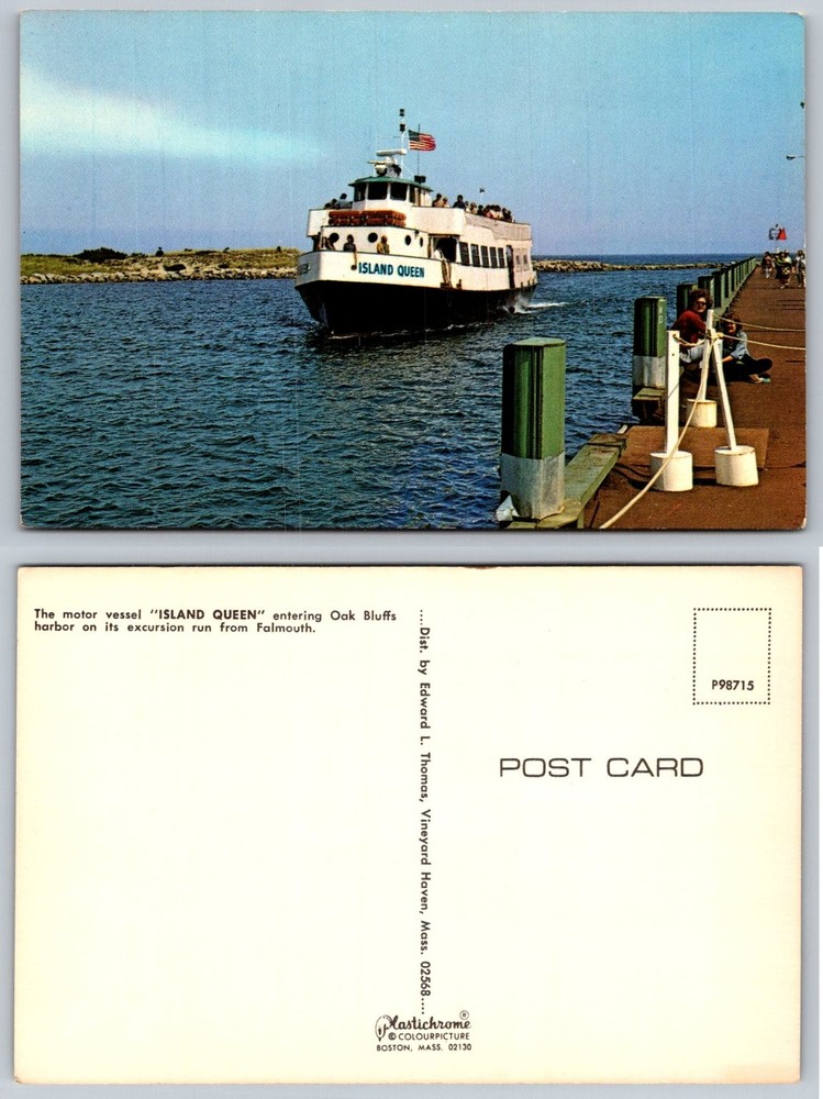Vintage Postcard Island Queen Ferry Oak Bluffs Martha's Vineyard MA Falmouth