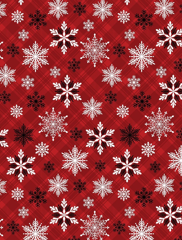 Flannel Fabric | Benartex Winter Comfort Red & White Snowflake Plaid Print YARD