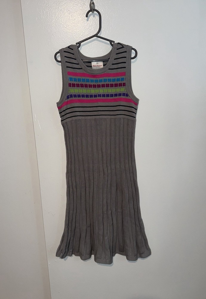 Hanna Andersson Girls Gray Knit Sweater Dress Floral Stripe Size 8