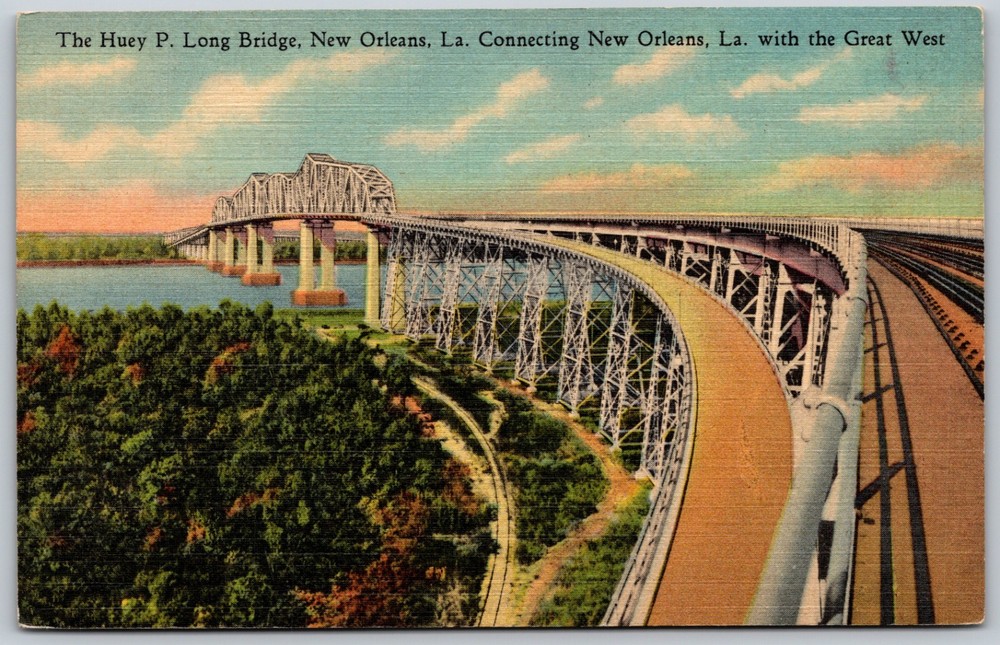 Huey P Long Bridge New Orleans Louisiana VINTAGE Postcard 5285