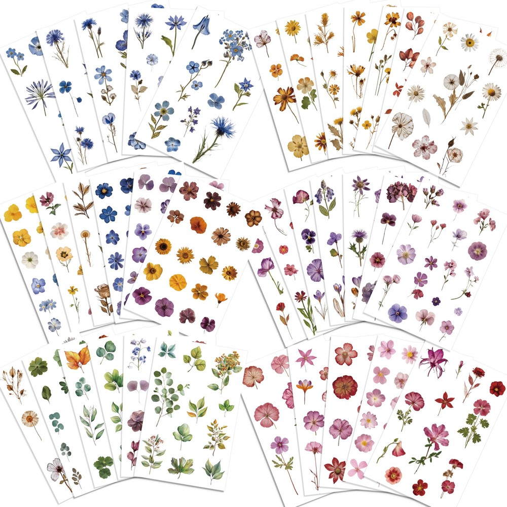 Pressed Flower Stickers(500 Pieces 36 Sheets) Dried Flower Stickers