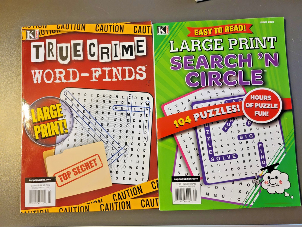 Lot of 2 Word-Search Large Print Puzzle Books-Kappa True Crime & Search & Circle