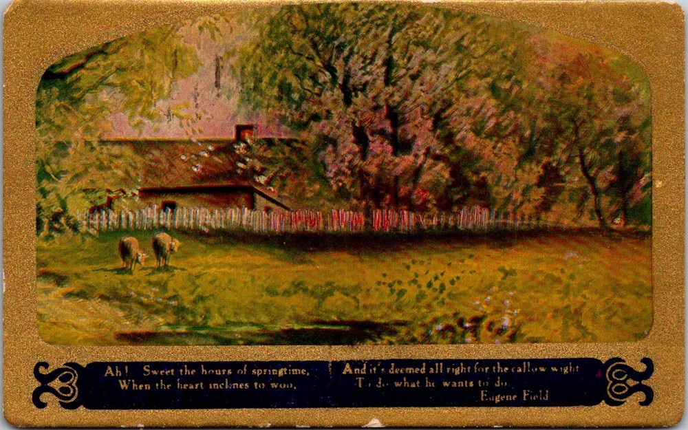 Postcard Springtime Scene with Cows Near Fence Pennsylvania