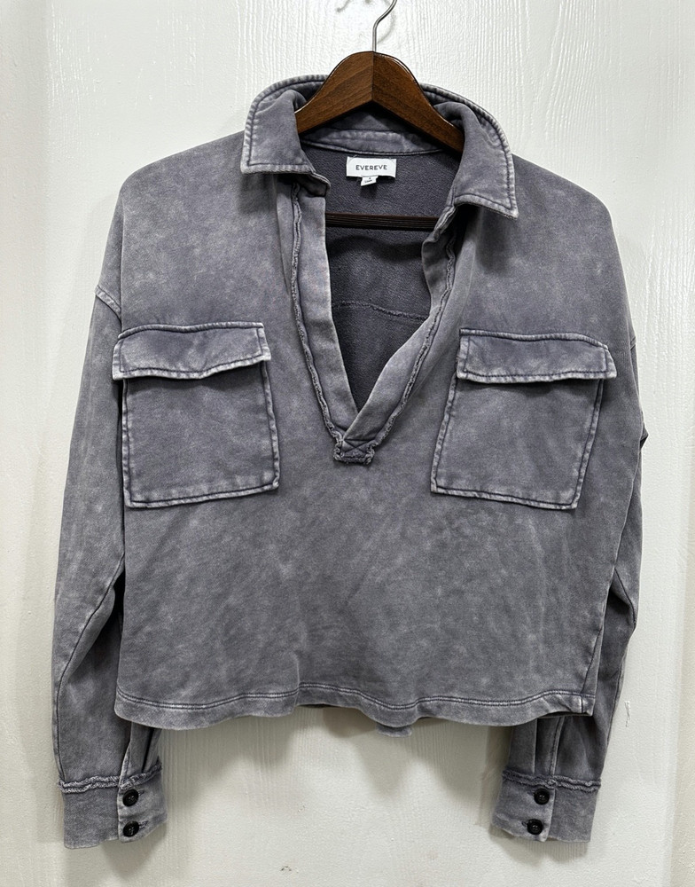 Evereve Women Ana Shirt Pocket Washed Cotton Gray Size S * Stain