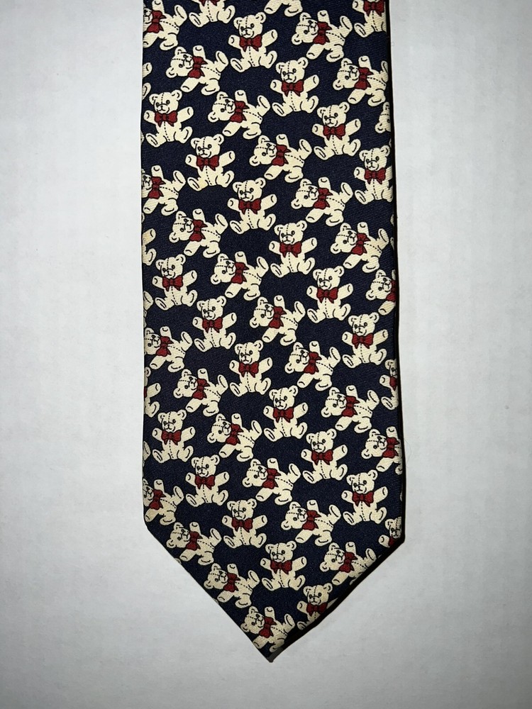 Breuer Navy Blue Teddy Bear Tie 100% Silk Made in France Handmade 58