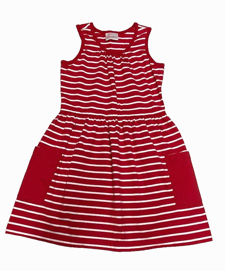 Girls Size 6-7 Hanna Andersson Red  White Striped Dress  4th of July , 120 NEW