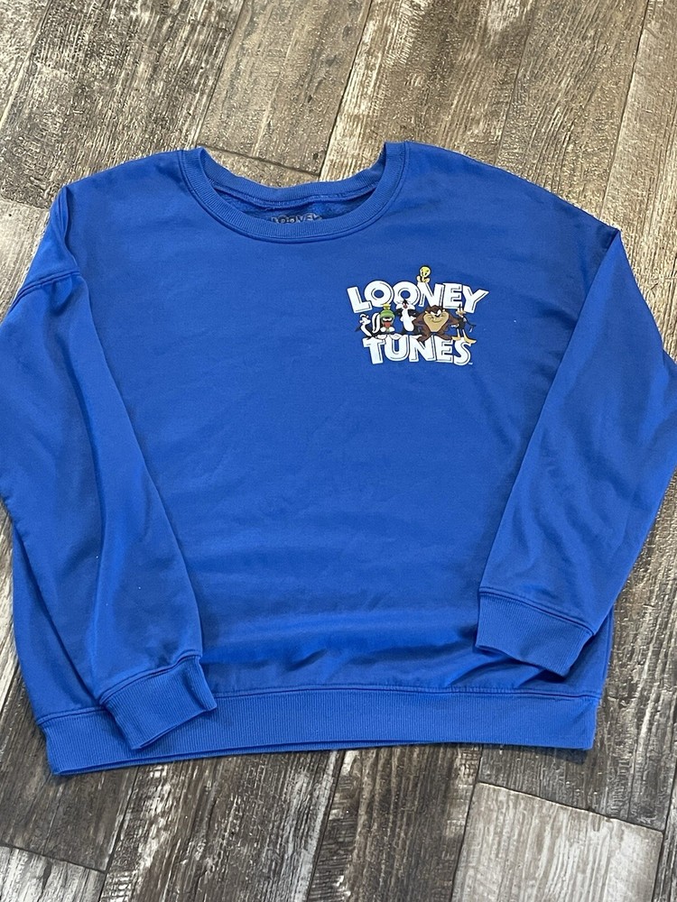 Looney Tunes Sweatshirt Women's Medium Blue Pullover Long Sleeve Graphic Print