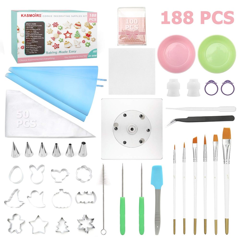 188pcs Cookie Decorating Supplies Kit(ALL-IN-),with 12pcs holiday cookie cutt...