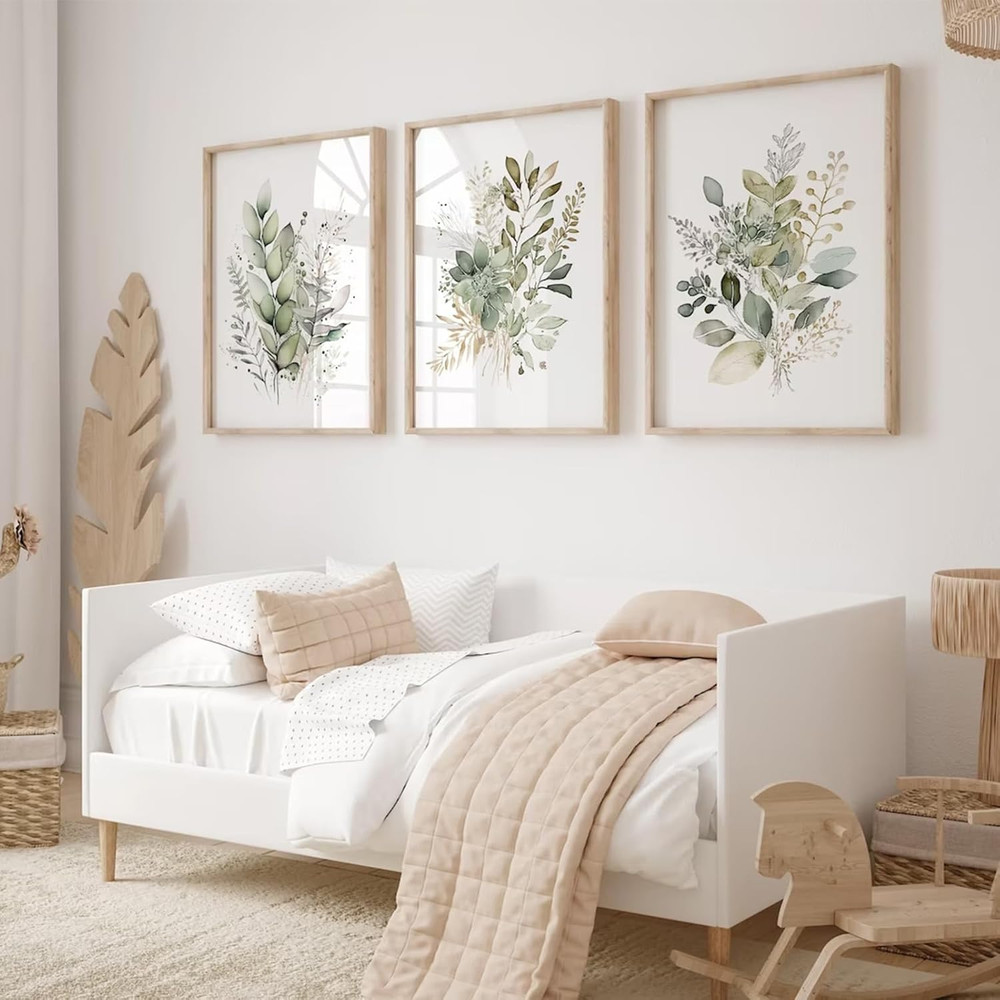 Joocrise Watercolor Botanical Wall Art Set of 3 Boho Floral Canvas Wall Decor