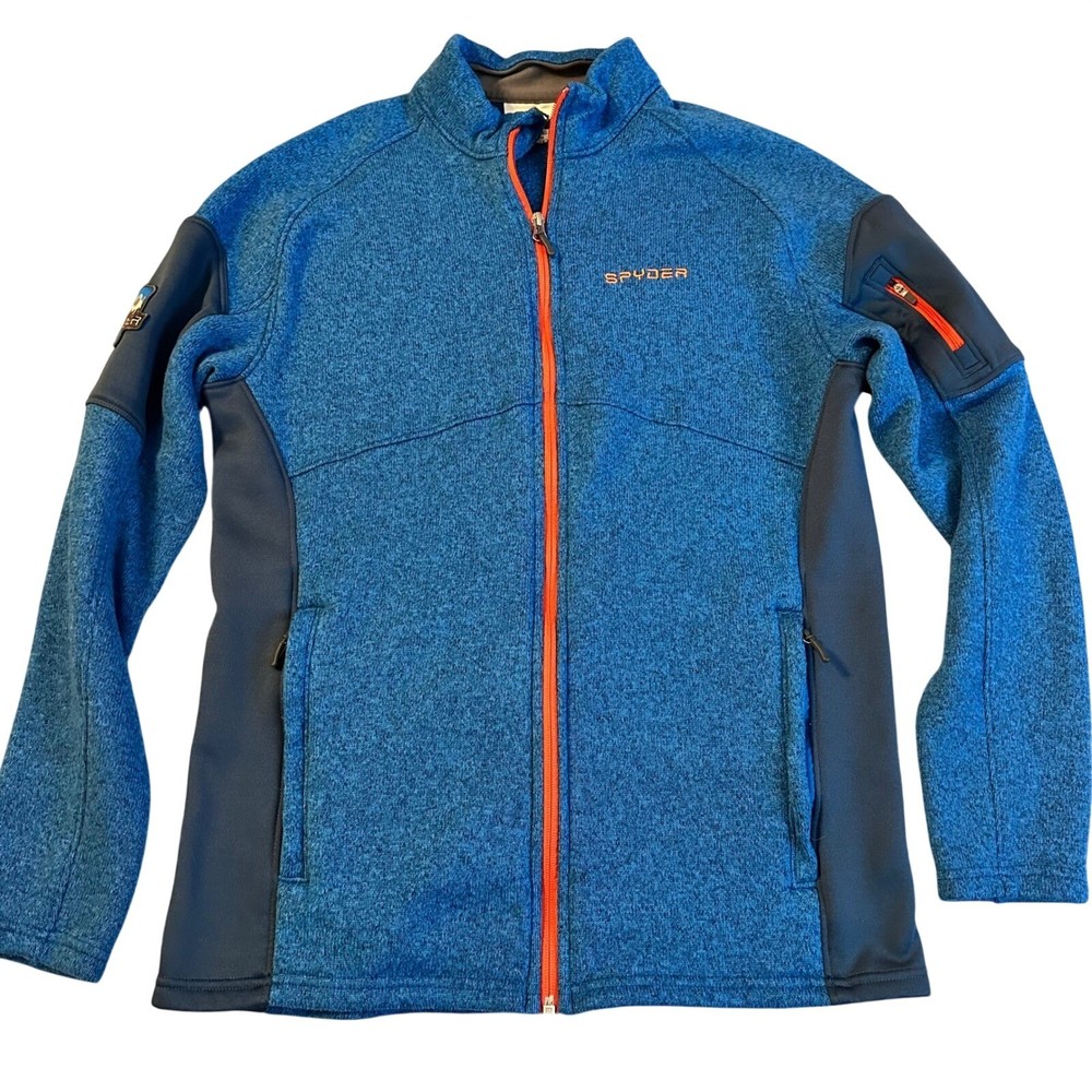 Spyder Mens Blue Full Zip Sweater Fleece Jacket Orange Trim 205025 Large
