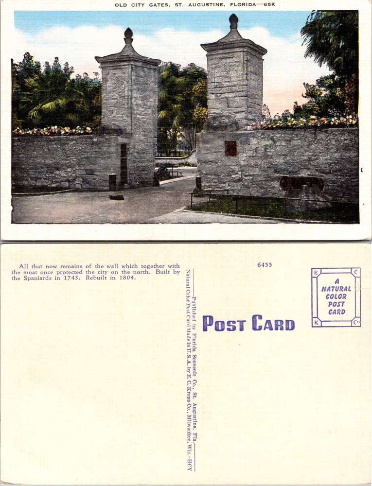 Old City Gates St Augustine Florida FL Postcard