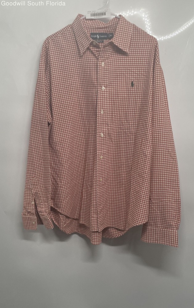 Ralph Lauren Mens Red Checked Classic Fit Long Sleeve Button-Up Shirt Size XL