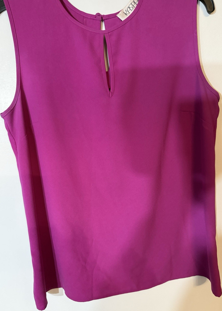 Kasper Women’s Purple Solid Sleeveless Keyhole Round Neck Blouse, S