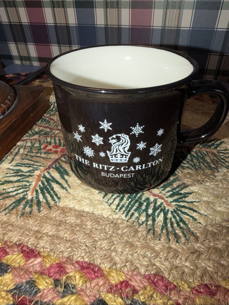Vintage Ritz Carlton Luxury Hotel Mug Happy Festive Season Budapest
