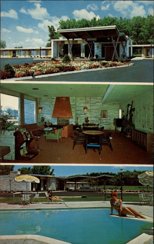 Utica New York Gateway Motel multiview entrance lobby pool vintage postcard