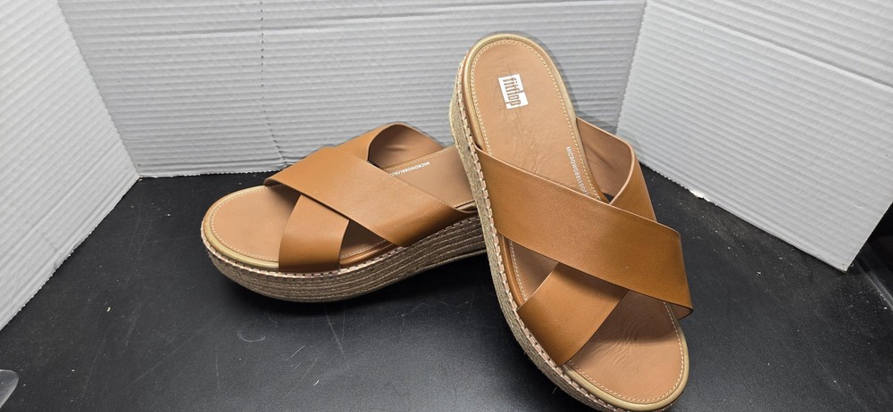 FitFlop Sandals Womens Size 10 Brown Espadrille Wedge Slide Microwobbleboard