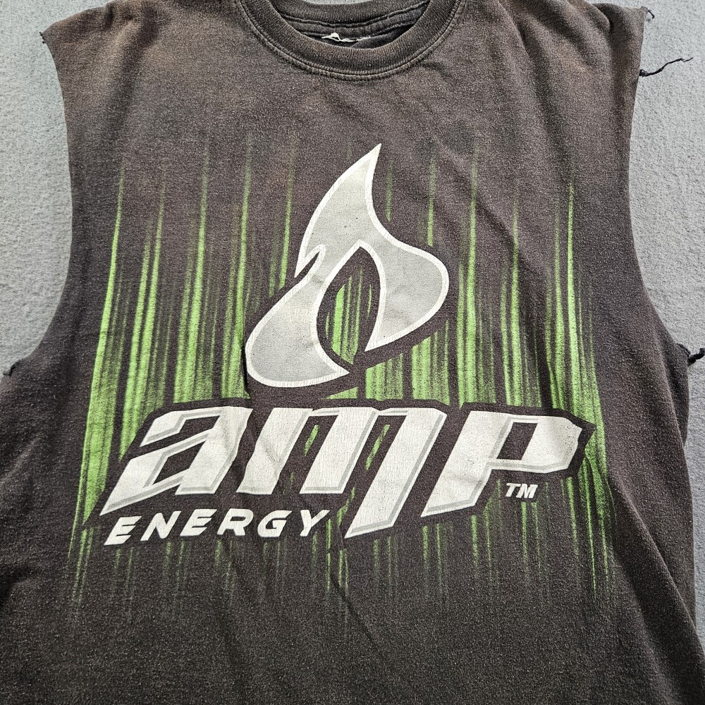 VINTAGE Amp Energy Thrashed Sleeve T-shirt Y2K Punk Skater Grunge Size S/M