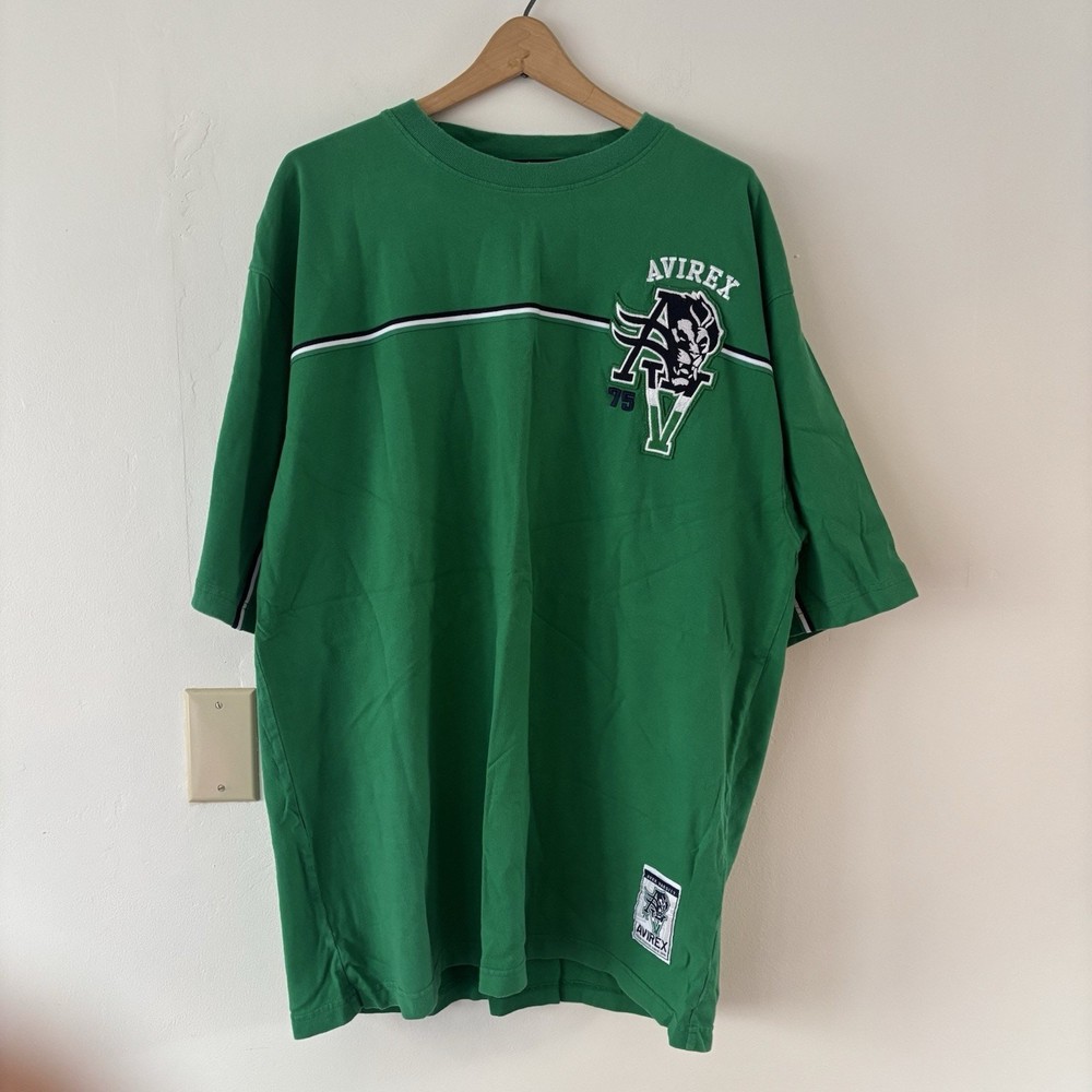 Vintage Y2K Avirex Grunge Skater Oversized Green T Shirt Size XXL Embroidered