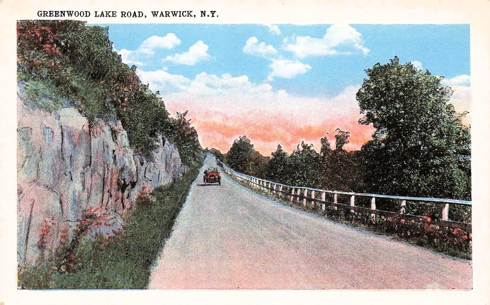 Warwick NY New York Greenwood Lake Shore Road Orange County Vtg Postcard F21