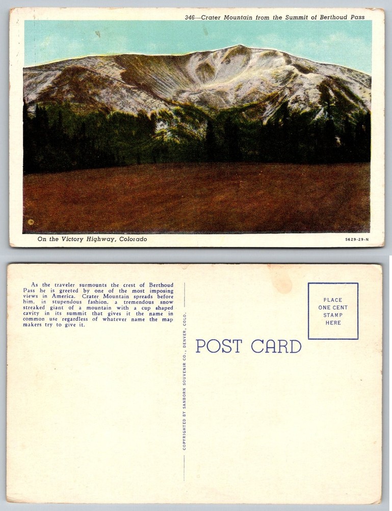 Crater Mountain Berthoud Pass Victory Highway Colorado Vintage Linen Postcard