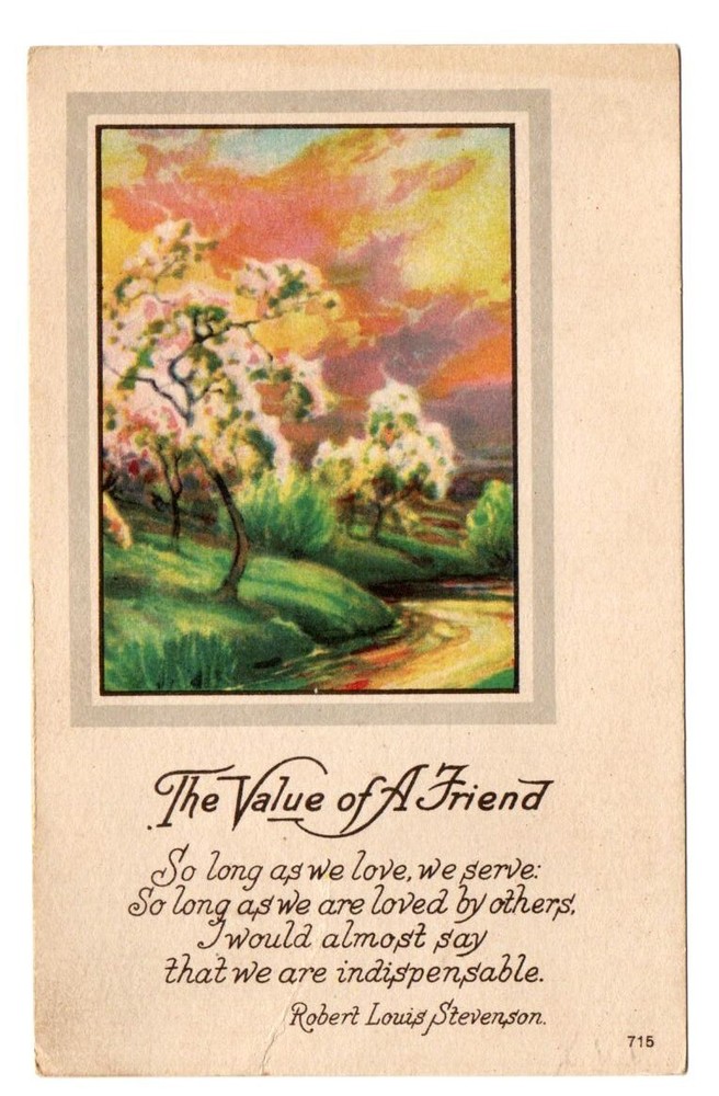 Vintage Postcard The Value of a Friend Robert Louis Stevenson