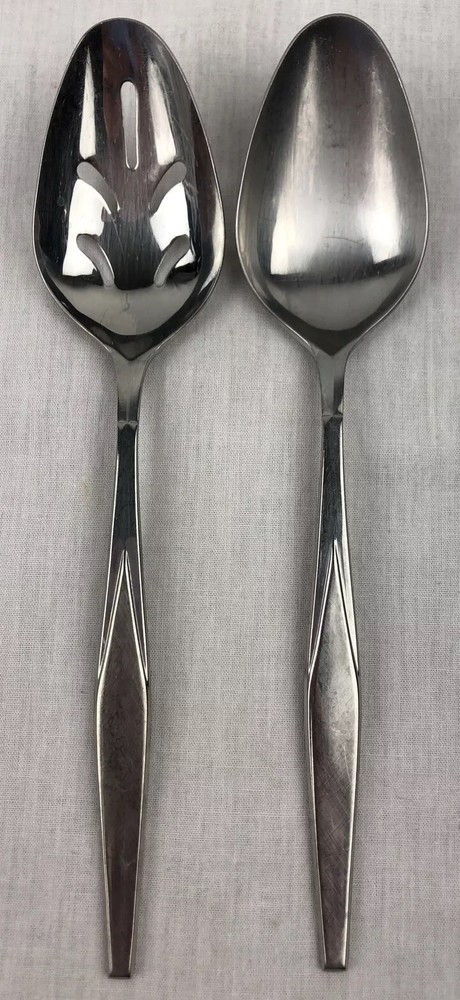 Treasure Chest TCS4 Stainless Flatware 2 Pc Serving Spoons Pierced Japan Vintage