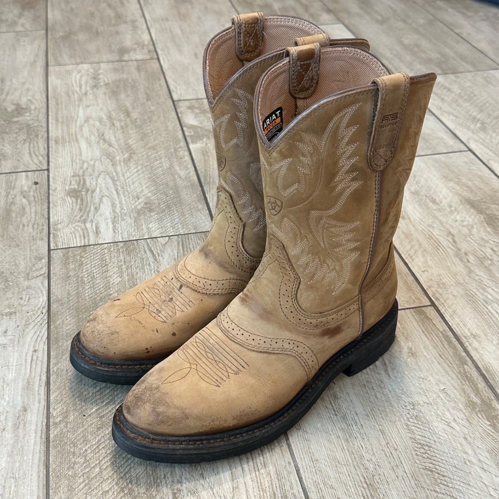 Ariat Mens Sierra Saddle Work Boots 10D Light Brown Oil Resistant Durable