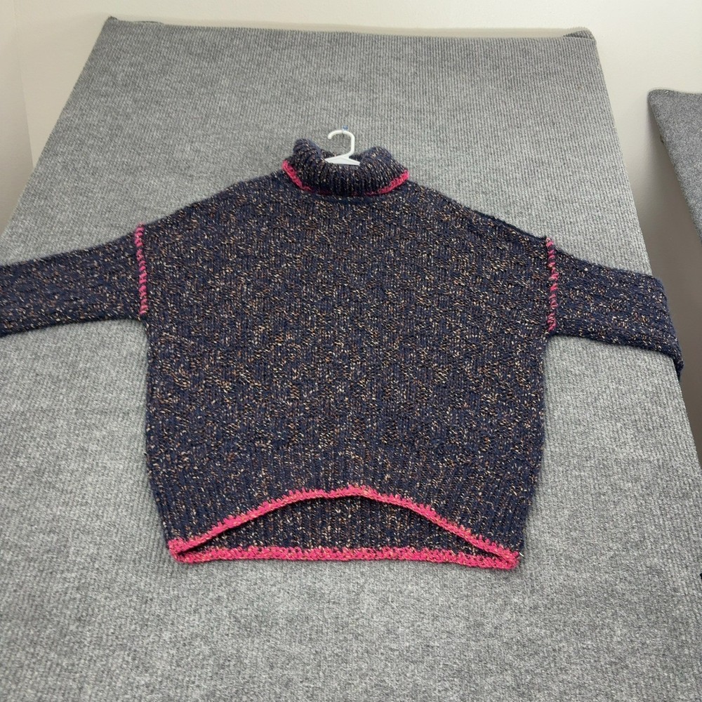 Free People Sweater Womens S Blue Wool Blend Turtleneck Oversized Boho Style