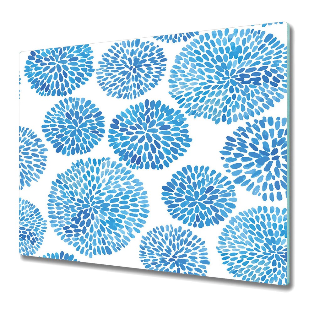 Glass Worktop Kitchen Chopping Board Japanese flower circles blue subtle Home