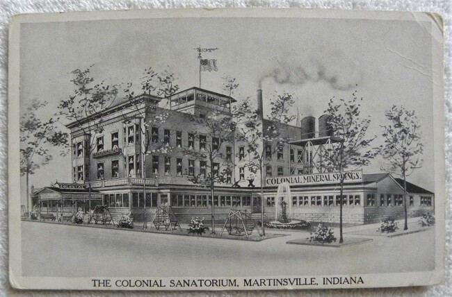 Vintage Colonial Mineral Springs Sanatorium, Martinsville,Indiana IN postcard pc