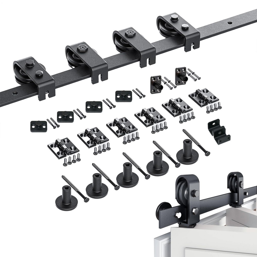 70in Black Bifold Sliding Barn Door Hardware Kit Brand New