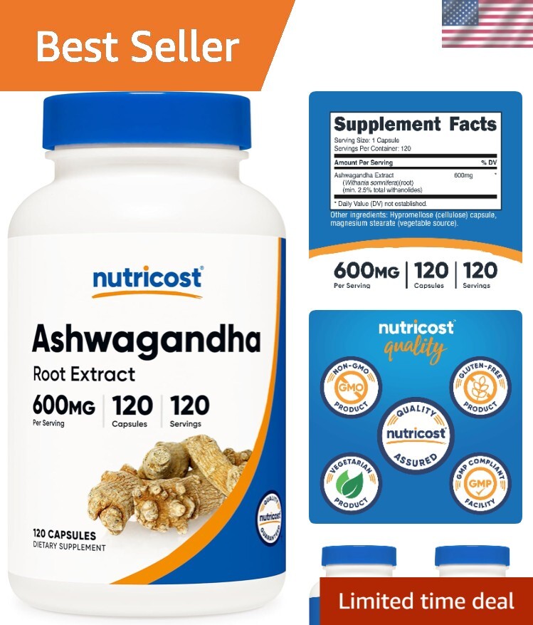 Nutricost 600mg Ashwagandha Herbal Supplement - 120 Vegetarian Capsules