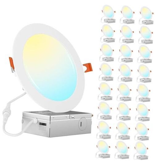 JESLED 24 Pack 6 Inch 6CCT Ultra-Thin Recessed LED Light with Junction Box