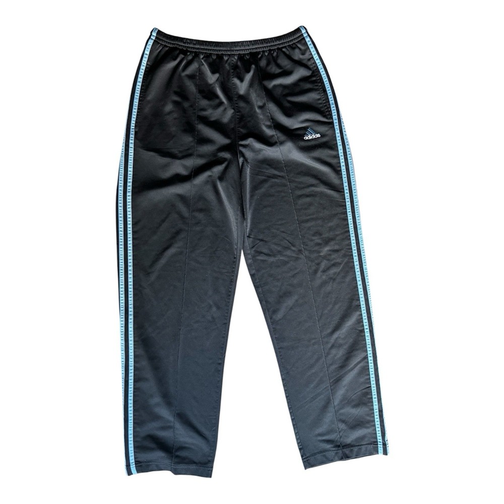 Vintage adidas Men's Black Pants Blue Side Stripe Size L Polyester Activewear