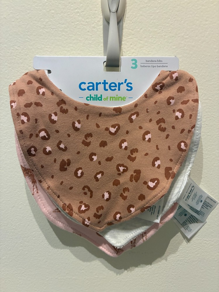 NEW Carter's Child of Mine 3-Pack Pink Safari Bandana Bibs