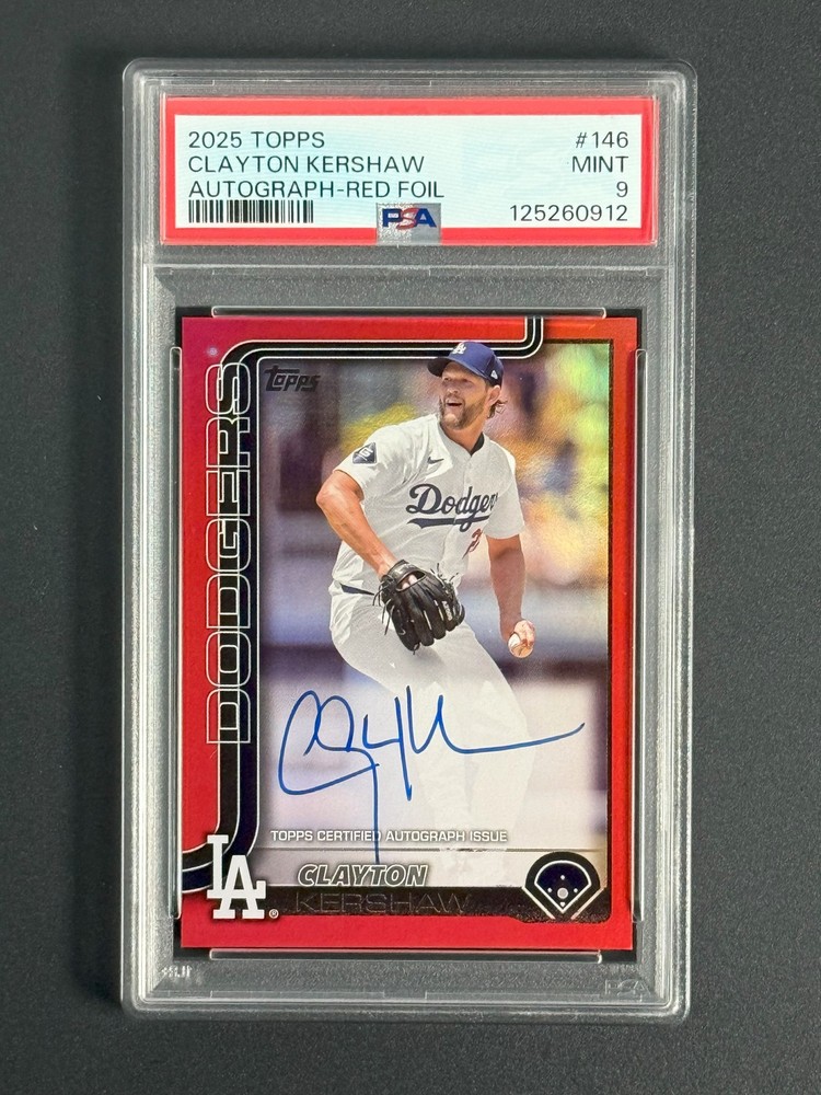 Clayton Kershaw - 2025 Topps - Flagship Real One Auto Red Foil #/5 - PSA 9