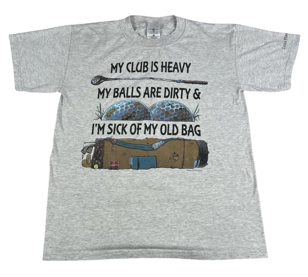 Vintage 90s Golf Humor Funny Balls Are Heavy T-Shirt Mens Size Medium Gray