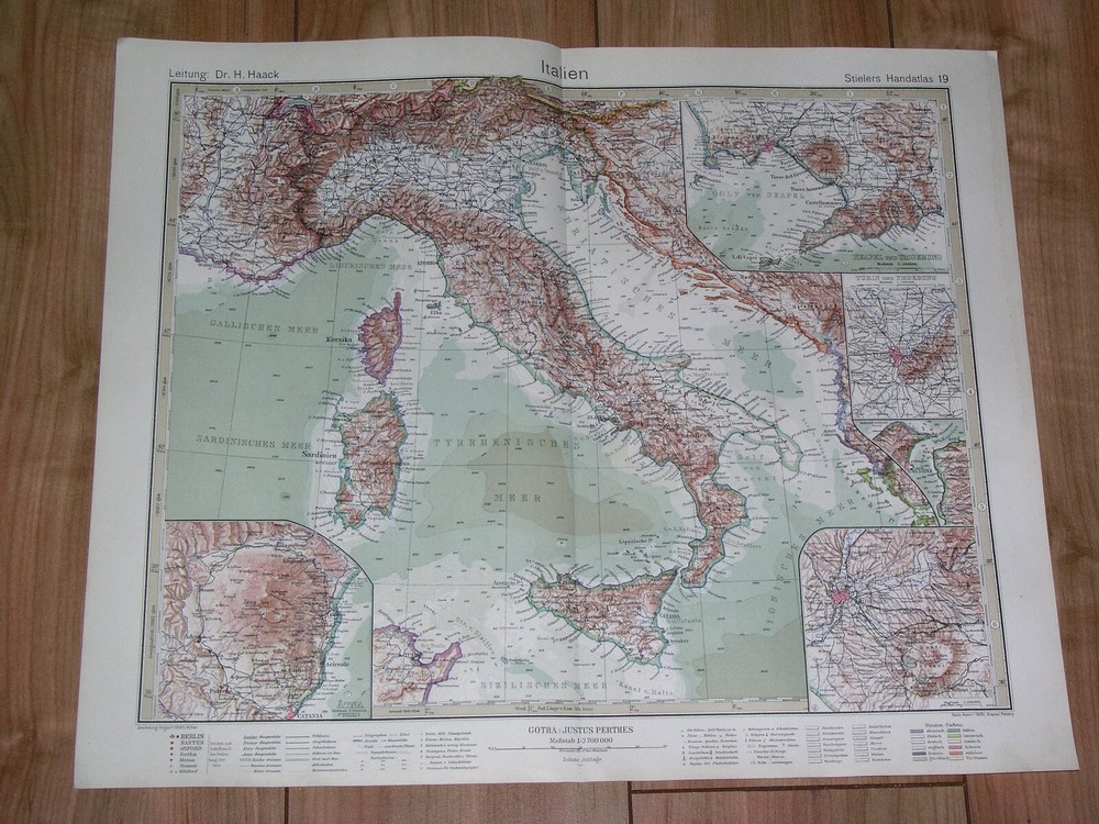 1927 Original Vintage Map Of Italy Rome Sicily Venice Naples Milan Turin Palermo