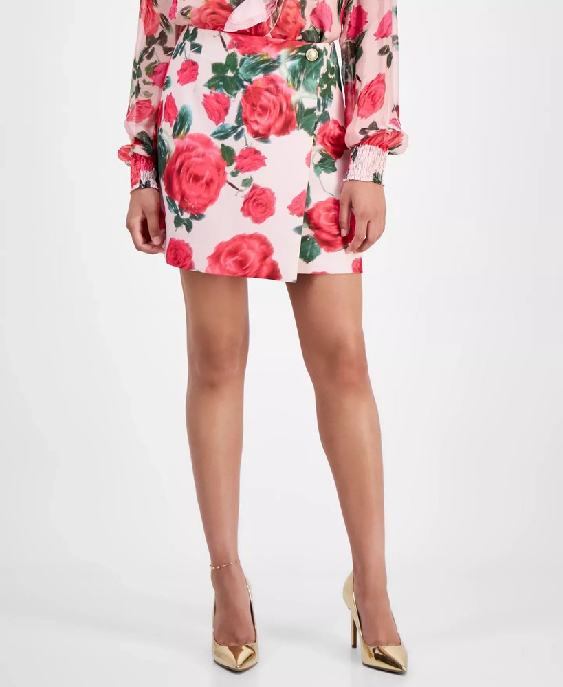 GUESS Women's Skirt Sz S Raisa Floral-Print Wrap Mini
