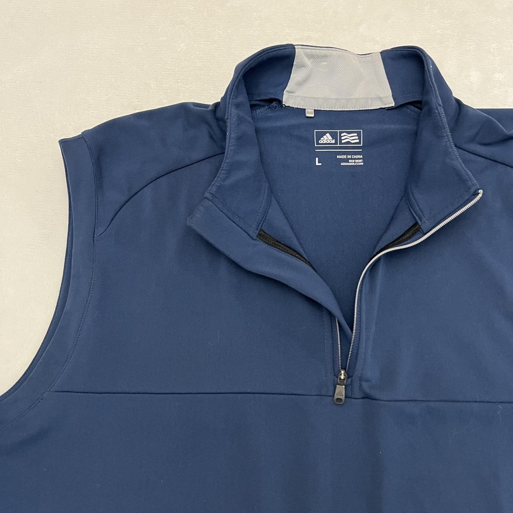 Adidas Vest Mens Large Blue 1/4 Zip Sleeveless Softshell Pullover Golf Casual