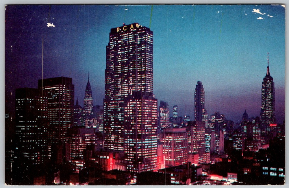 Vtg Linen Postcard Rca Building Skyline New York, NY 1950s