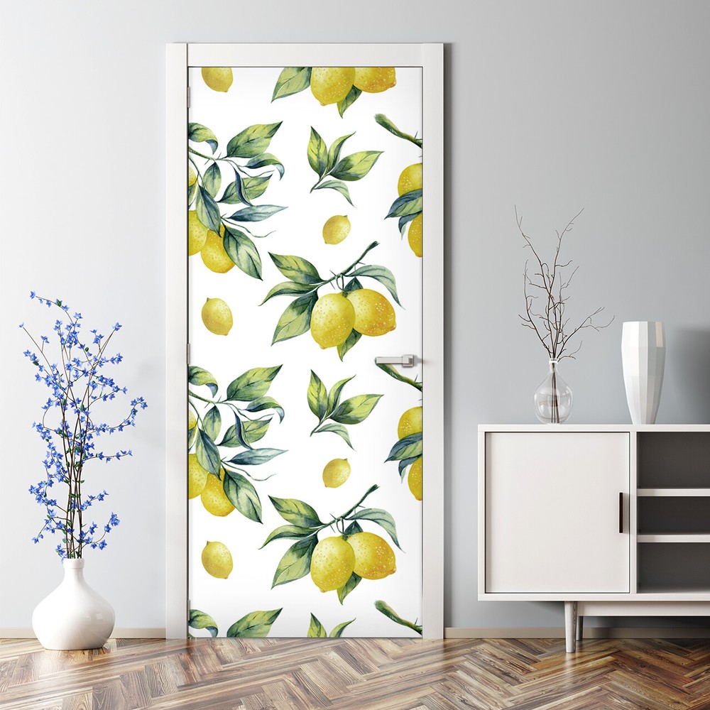 Bubble Free Door sticker Lemon Watercolour yellow vibrant self adhesive art